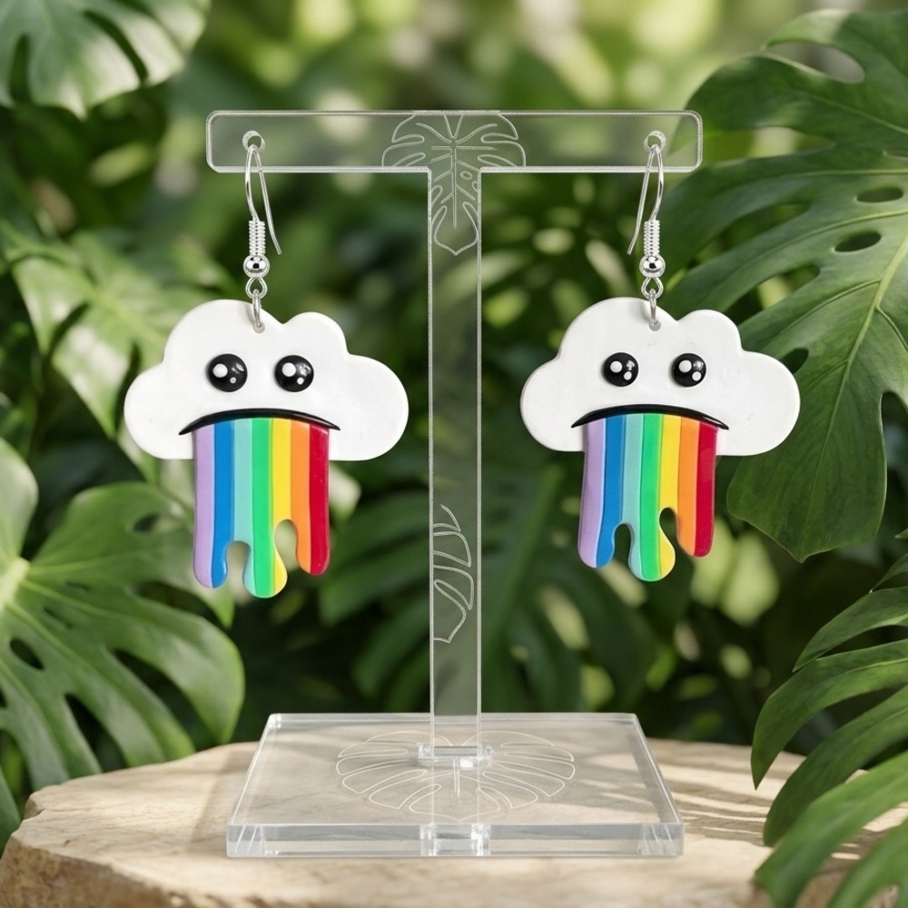 Whimsical Cloud Rainbow Dangles - Handmade Earrings